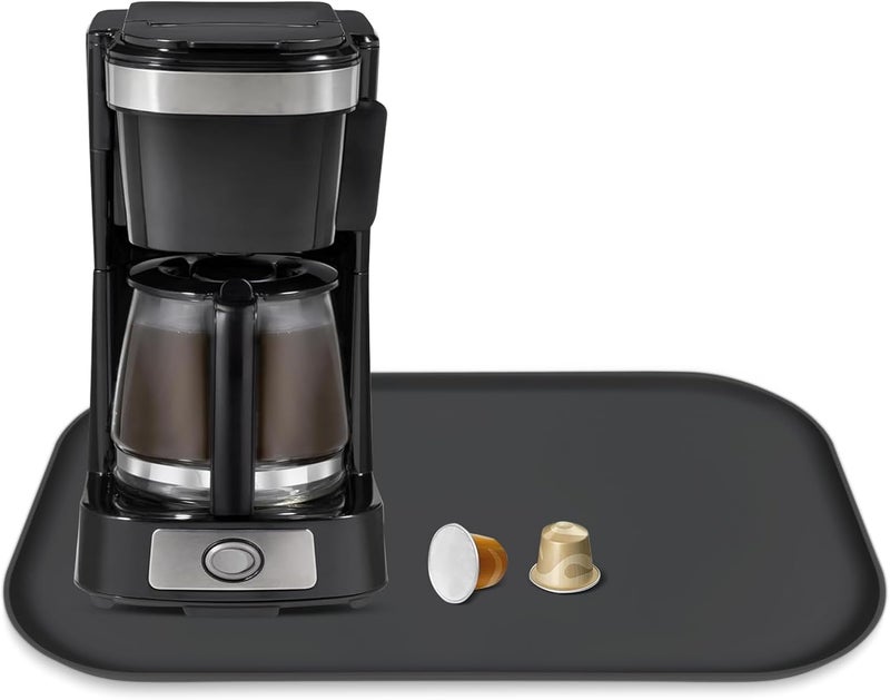 TOHONFOO Silicone Coffee Maker Mat with Lip, 17.4'' x 10.6'' Heavy Duty Coffee Maker Mat for Countertops, Coffee Tray Fit Under Coffee Machine Appliance Automatic Machines Espresso Accessory, Black - Image 1